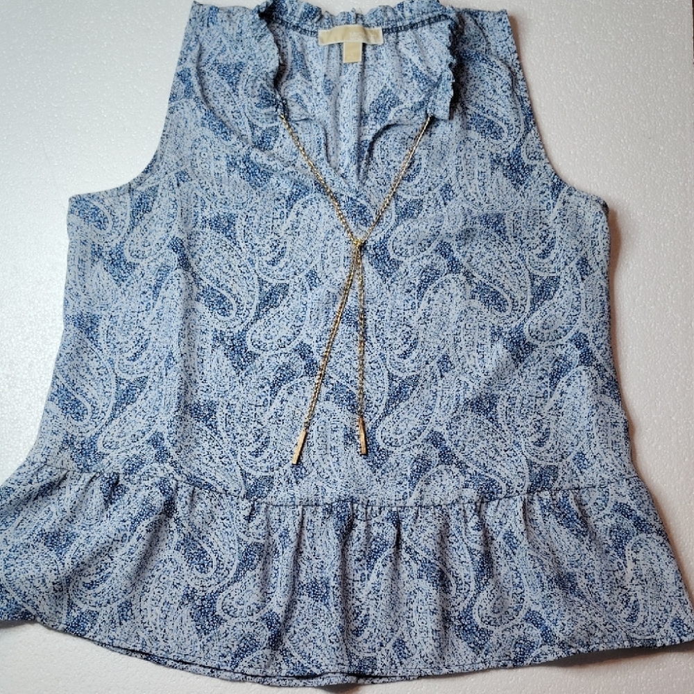 Michael Kors Light Blue Paisley Ruffle Blouse